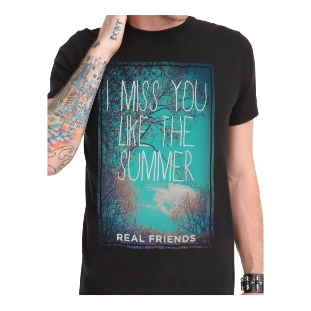 Real Friends Men Black Body I Miss You Like Summer Graphic T-Shirt Sz M Cotton